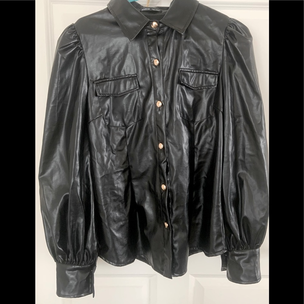 Faux Leather Button Down Shirt